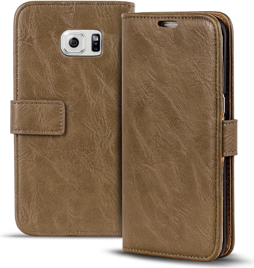 Conie Retro Klapp Hülle für Samsung Galaxy S6 Edge Kartenfach Tasche Rundumschutz in Mocca