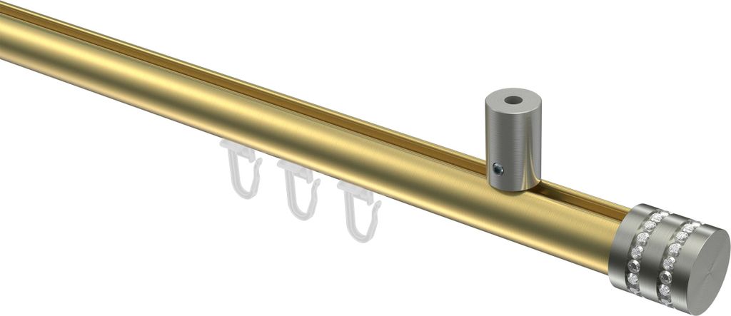 Interdeco Innenlaufstange / Gardinenstange mit Innenlauf Messing-Optik / Edelstahl-Optik, Typ Sonius Estana (Glitzerkappe) Deckenmontage, 20 mm Ø ...