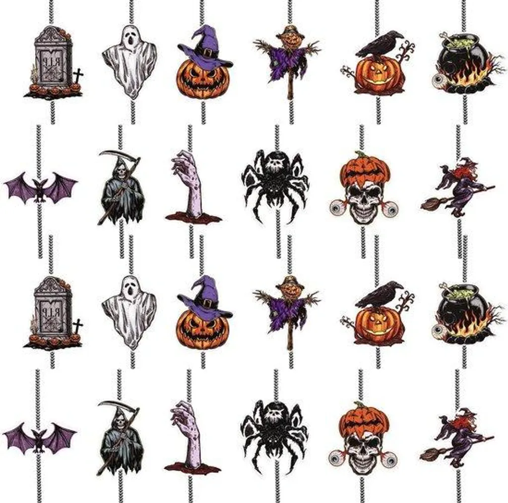 24 Pailles réutilisables d'Halloween Allecto avec motifs fantômes pour fête