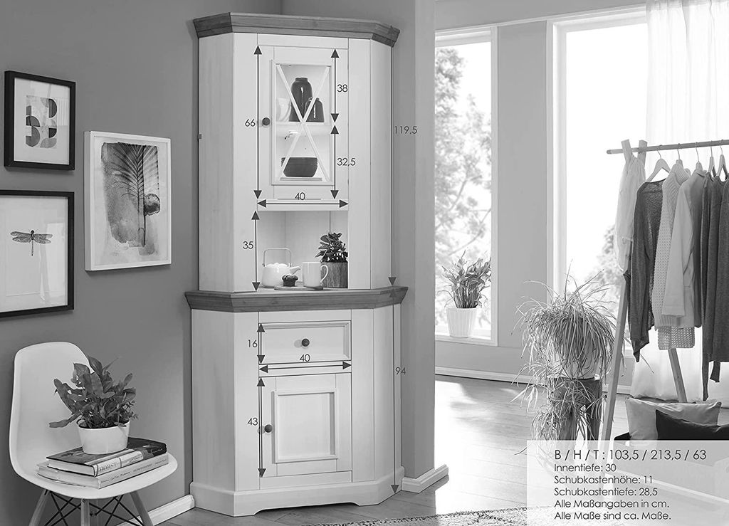 Eckbuffet "Zürich" Kiefer massiv weiß WZ-0133