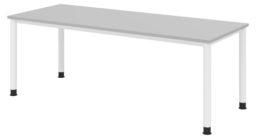 bümö Schreibtisch Serie-H - Nachbildung: Grau, Gestell: Weiß, Größe: 200 x 80 cm