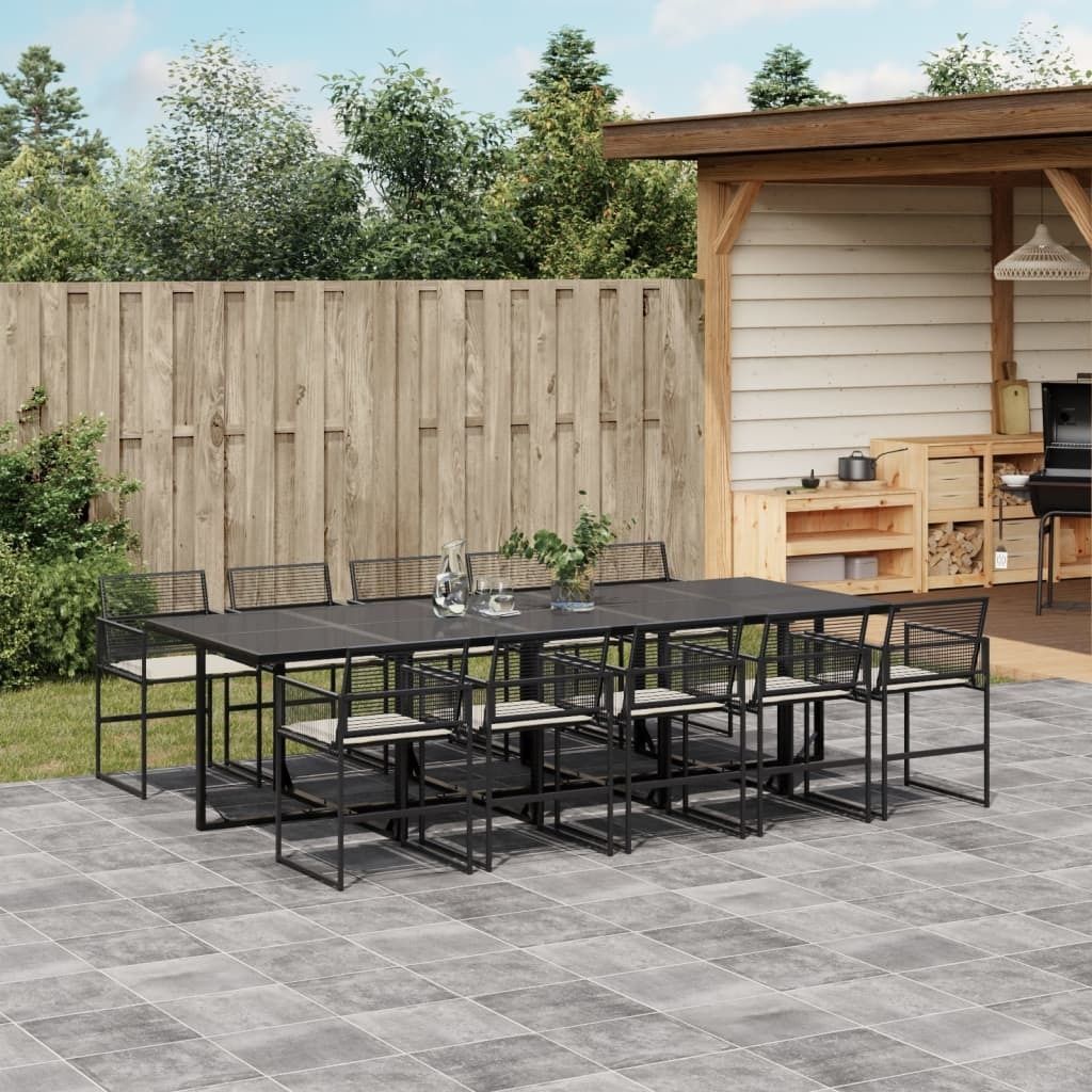 "2026 Promotion" 11-tlg. Garten-Essgruppe - mit Tisch und Stühlen - mit Kissen - Schwarz Poly Rattan - Gartenmöbelset CC15760