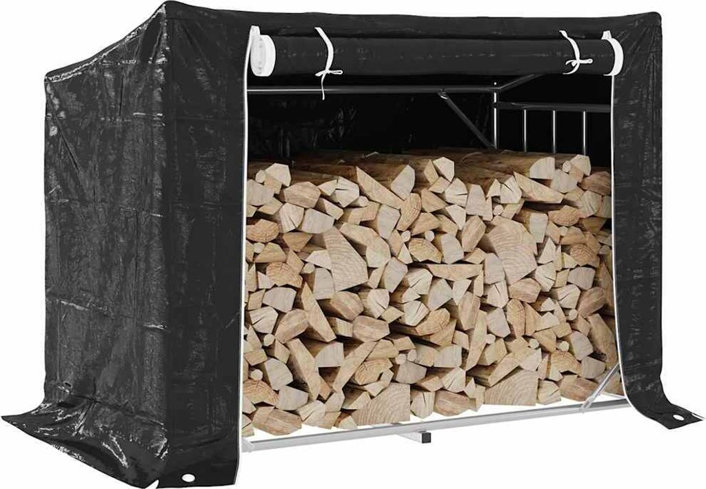"2026 Promotion" Brennholzregal mit Regenschutz 151x80,5x110,5 cm Stahl Verzinkt - Kaminholzregale CC25714