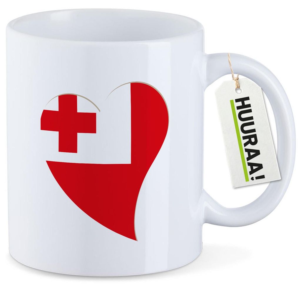 Huuraa Kaffeetasse Tonga Flagge Herz 330ml Weiß Keramik Kaffeebecher Geschenkidee
