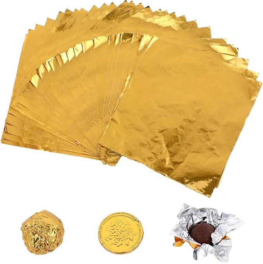 100 Stück Goldfolie Papier Wrapper, 10 x 10 cm Quadratisch Goldene Aluminiumfolie Bonbonpapier, Schokolade Süßigkeiten Alufolie Verpackung für ...
