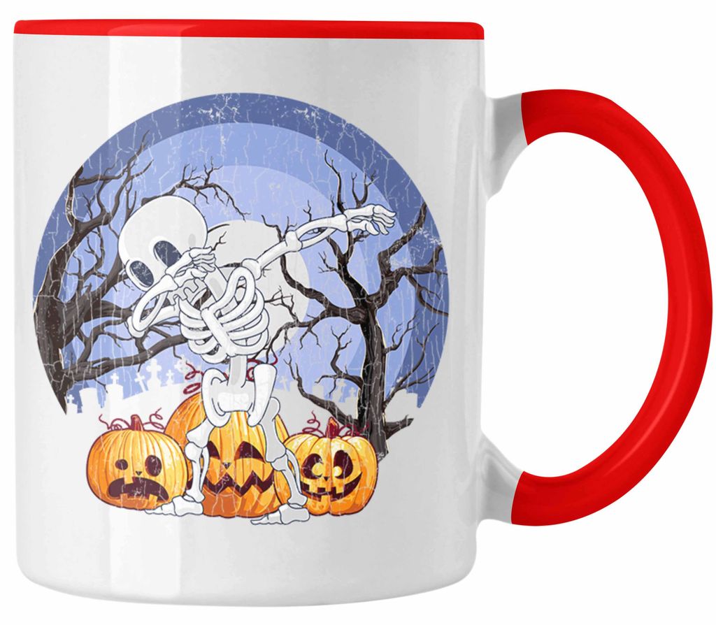 Halloween Tasse Kürbis Dekoration Becher Kürbisse Skelet (Rot)