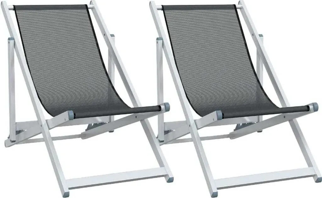 vidaXL Chaises de plage 2 pcs Gris en Aluminium et Textilène Pliables
