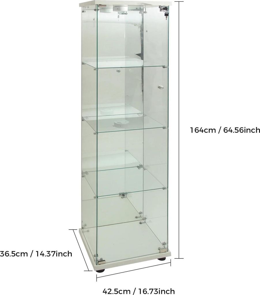 Glas-Vitrine - Standvitrine - Doppeltürig - LED-Beleuchtung - Vier Böden - Modernes Design - Weiß