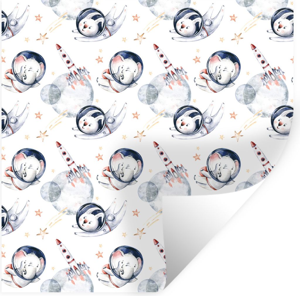 MuchoWow Wandtattoo Wandsticker Wandaufkleber Muster - Raumfahrt - Tiere - Jungen - Kinder - Mädchen 50x50 cm Selbstklebend und Repositionierbar...