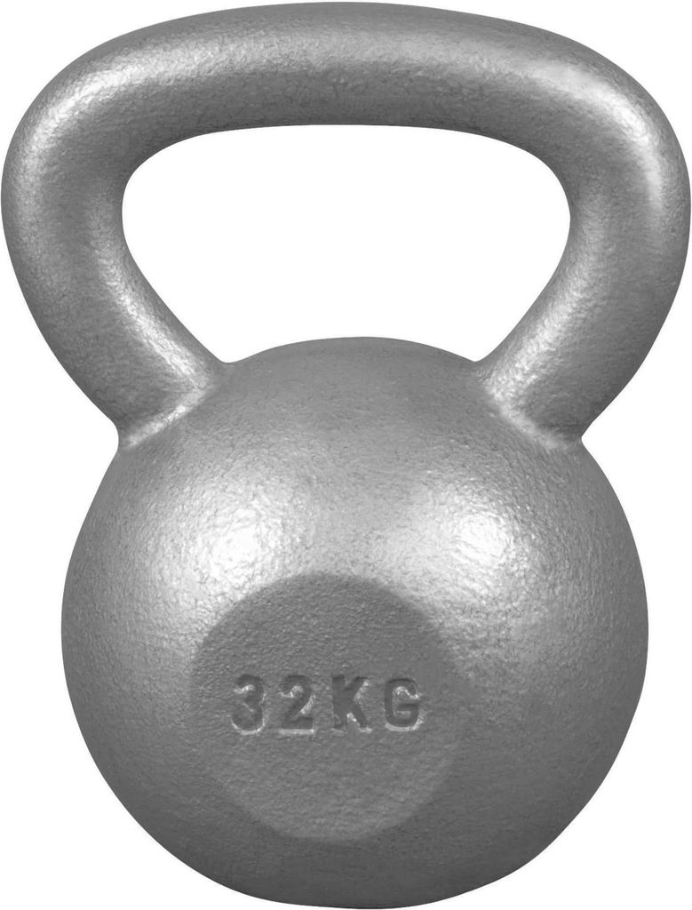 GORILLA SPORTS Kettlebell - 32 kg Gewichte, Gusseisen, Bodenschonend, Silber - Kugelhantel, Schwunghantel, Kugelgewicht, Rundgewicht, Krafttraining