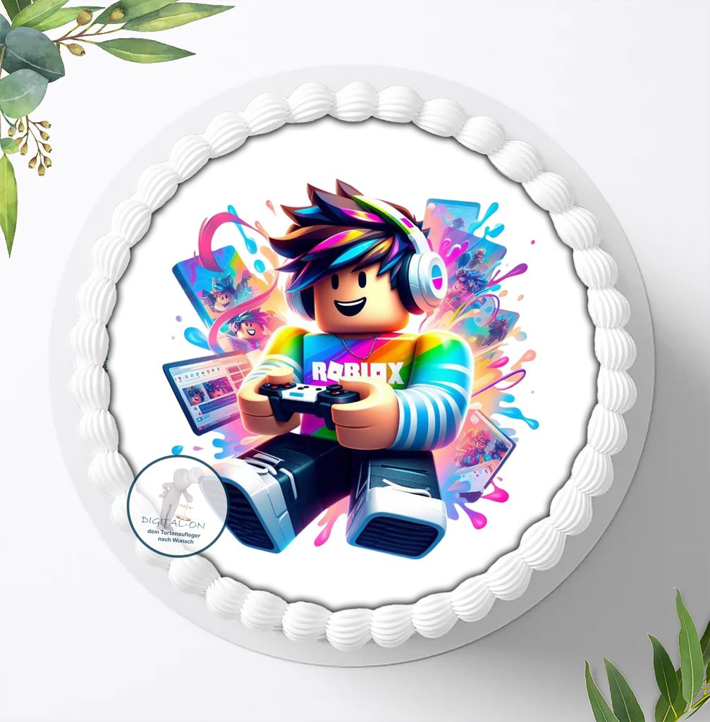 Für die Geburtstags Torte ein Tortenaufleger, Zuckerbild mit dem Motiv: Roblox, Essbares Foto für Torten, Fondant, Ø 20cm, 1736z
