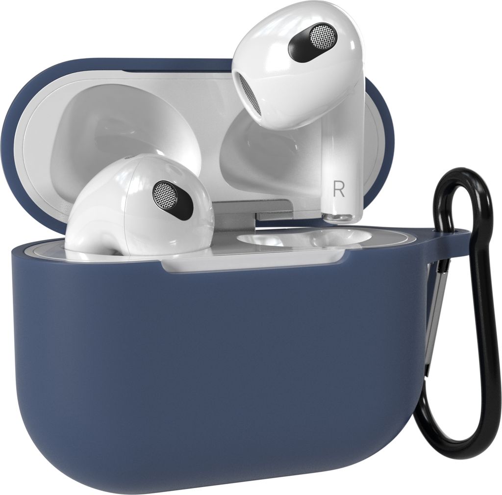 EAZY CASE - Schutzhülle für AirPods 3 Hülle Blau Silikon Case Stoßfest mit Karabiner geeignet als Schlüsselanhänger Antikratz Etui rutschfest...