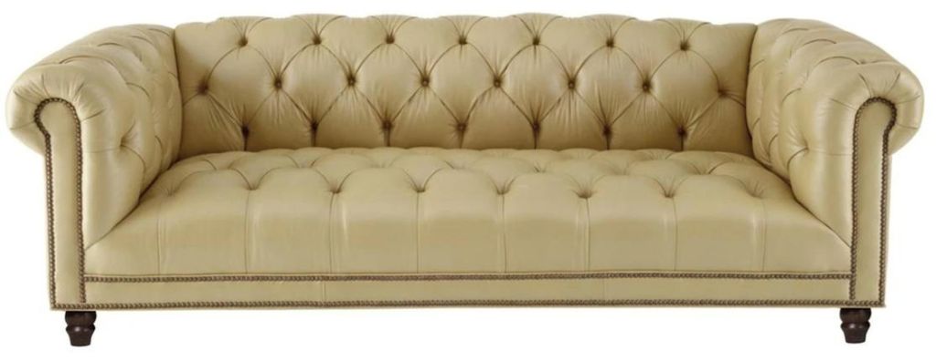 Beige Dreisitzer Leder Chesterfield Wohnzimmer Modern Design Couchen Sofa Neu