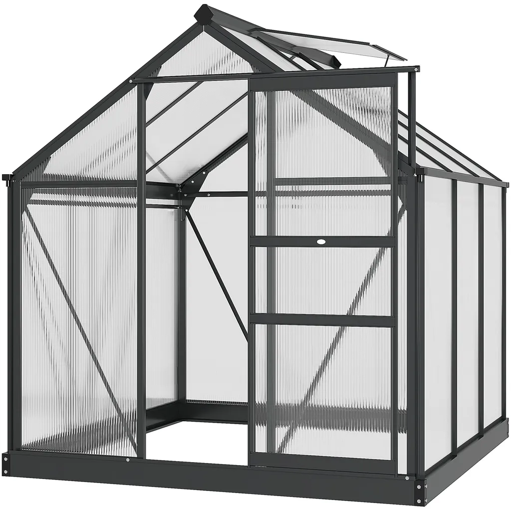 Serre de jardin avec lucarne et porte coulissante en polycarbonate gris