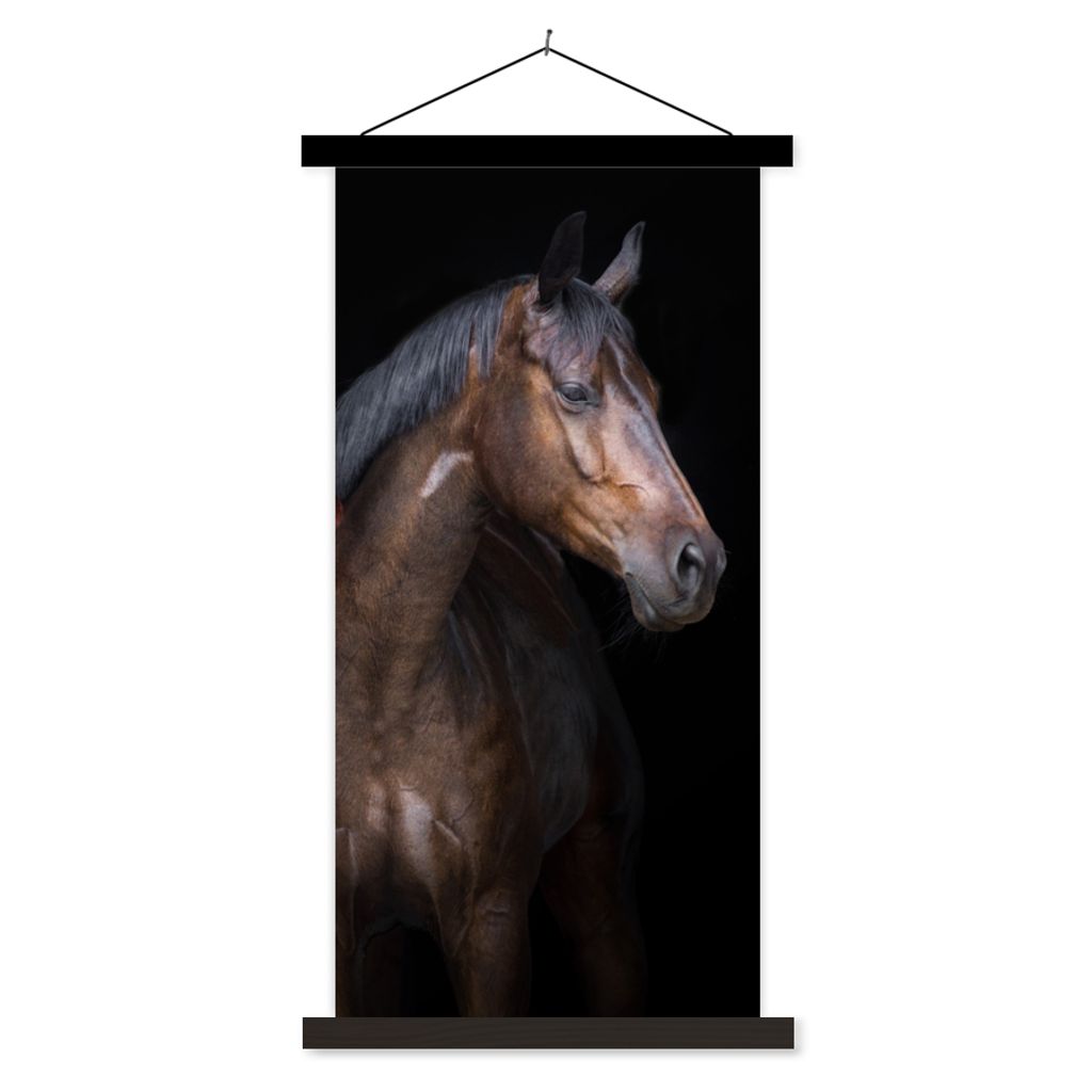 MuchoWow Textilposter Pferde - Tiere - Porträt - Braun 40x80 cm mit schwarzem Rahmen - Wandemalerei