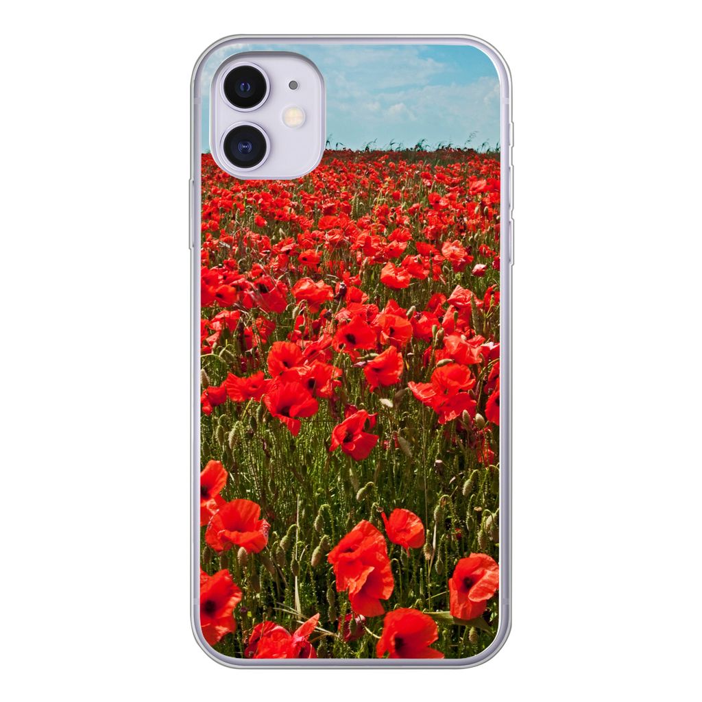 MuchoWow Handyhülle Schutzhülle Hülle für iPhone 11 Eine Wiese voller Mohnblumen Silikon Softcase Handy Hülle - Handytasche