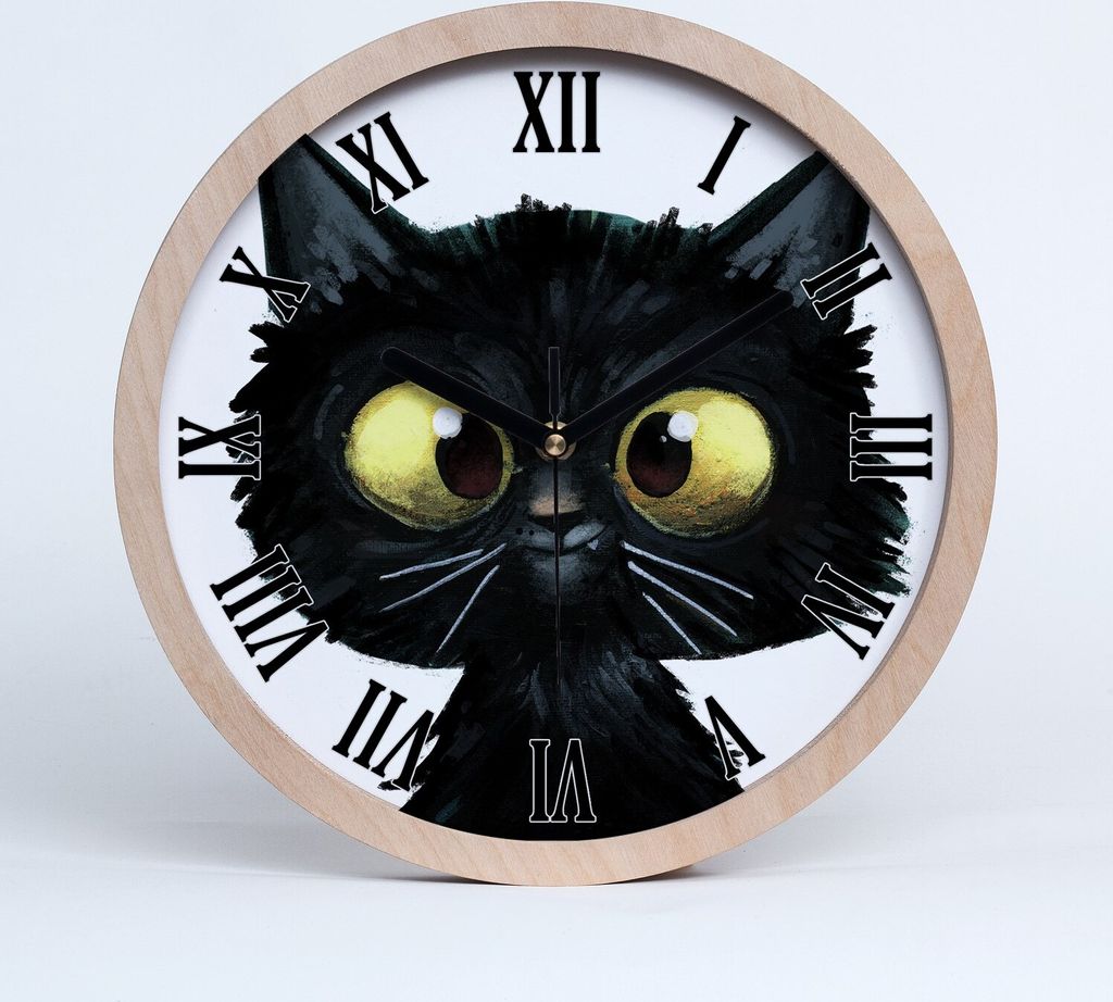 Holzuhr 30fi cm wanduhr - schwarze Spitzen - Abbildung einer Katze