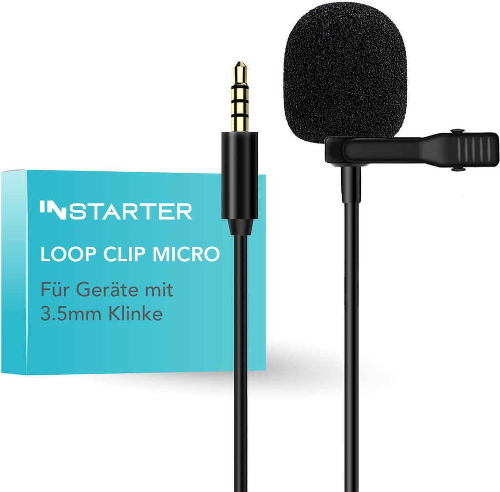 Instarter Lavalier Loop Clip Ansteckmikrofon - 360 Grad Klangaufnahme - mit 3,5 mm Klinkenanschluss, 6 m Kabel, Windschutz, Tasche, Klemme - klarer...