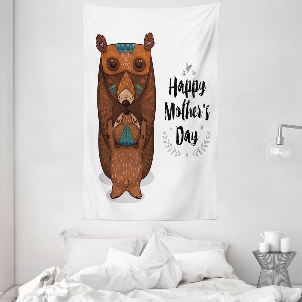 ABAKUHAUS Zitat Wandteppich und Tagesdecke, Mama und Baby Bear Hug aus Weiches Mikrofaser Stoff Waschbar ohne Verblassen Digitaldruck, 140 x 230 cm...