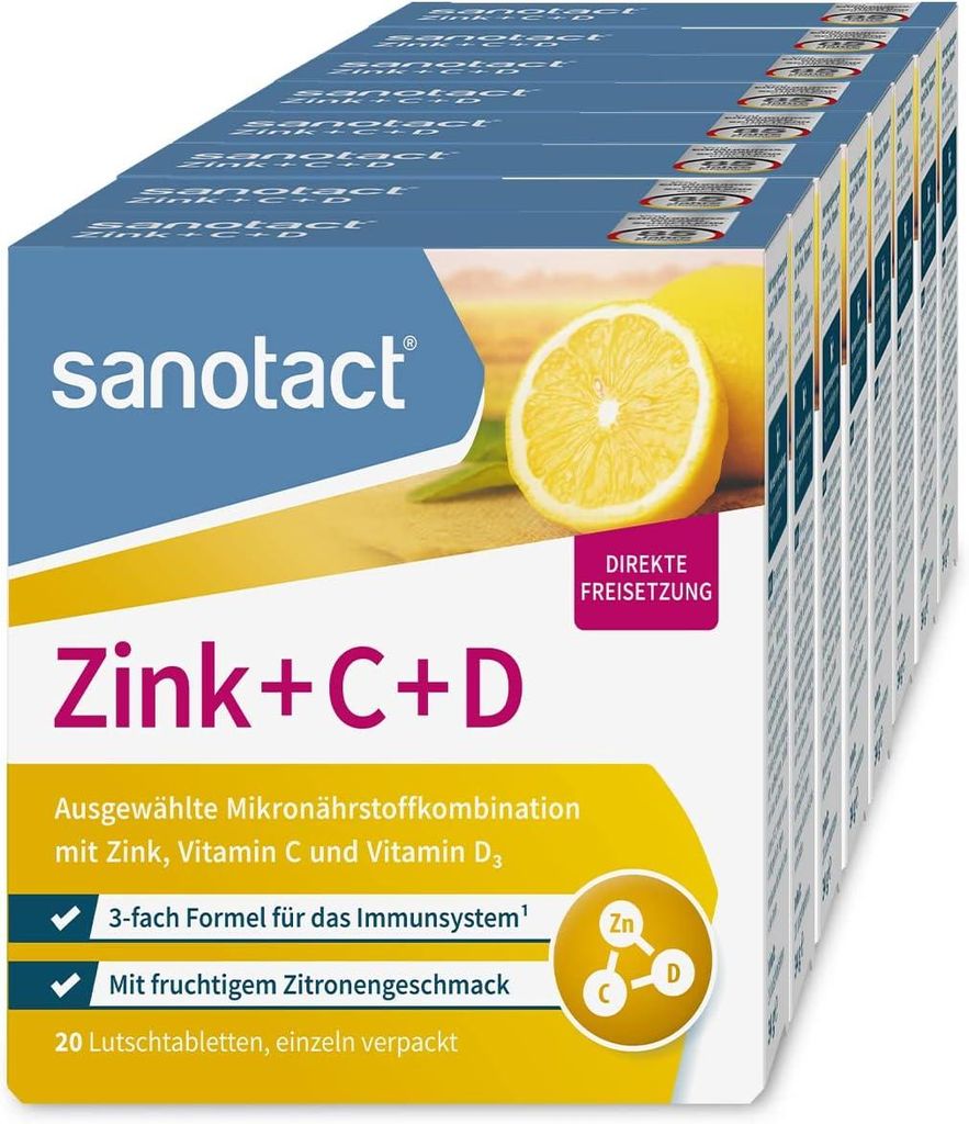 sanotact Zink + C + D (8 x 20 Lutschtabletten) - Zink Tabletten mit Vitamin C & Vitamin D3