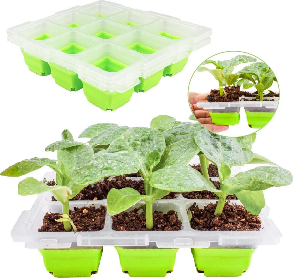 Aussaat- und Anzuchtschalen mit Deckel Minigewächshaus 2 Stück 18 Zellen Pflanzenschutz