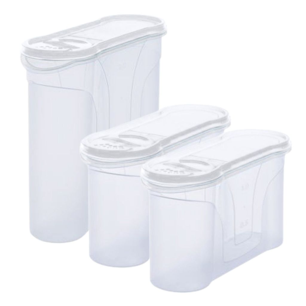 Novaliv Schüttdosen 3er SPARSET Vorratsdosen zum Streuen 2,4l + 1,3l + 1,3l Dosen mit Deckel für Müsli Mehl Zucker Dosen Küchen Organizer Food ...