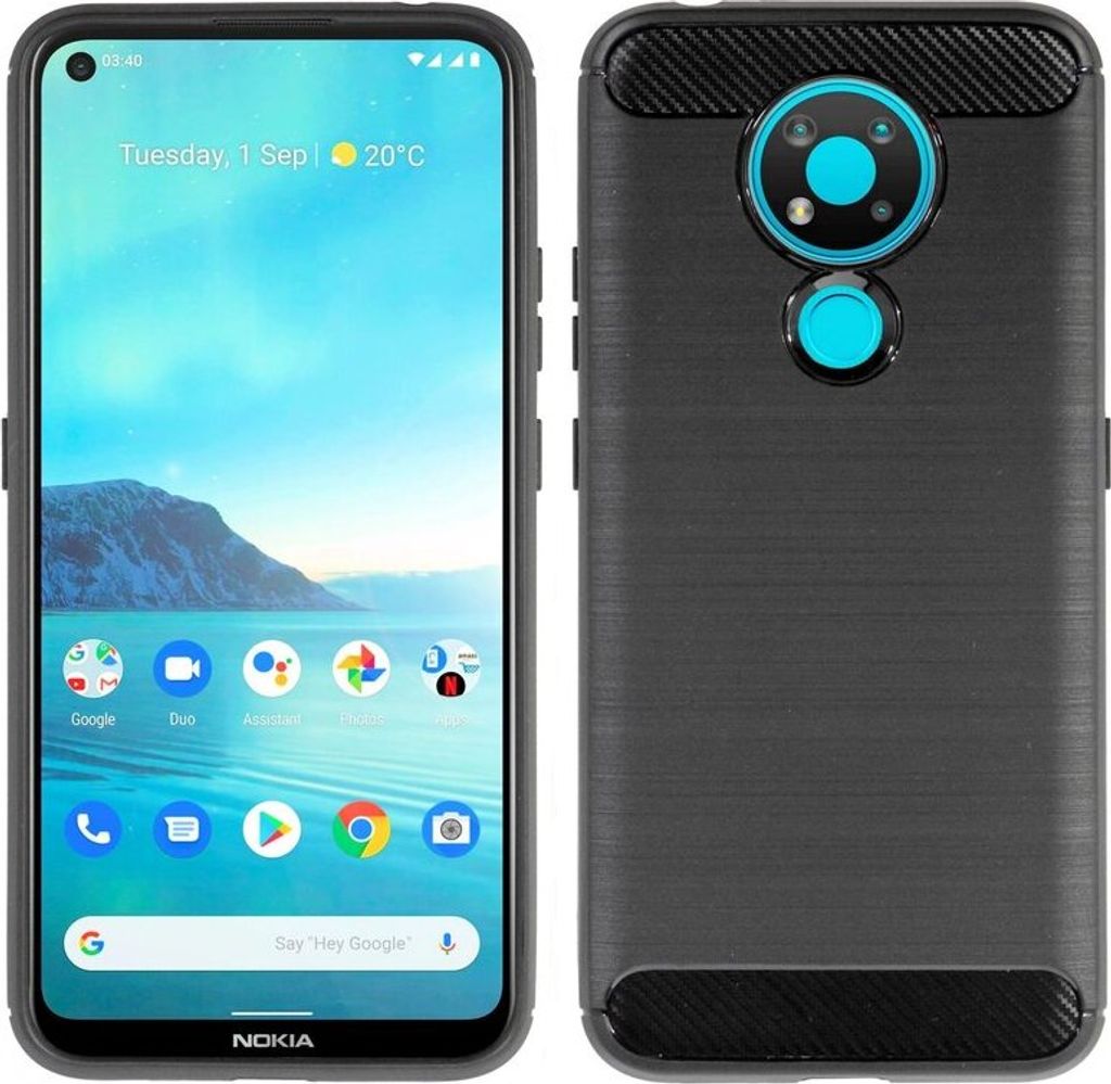 cofi1453 Silikon Hülle Bumper Carbon kompatibel mit Nokia 3.4 Case TPU Soft Handyhülle Cover Schutzhülle Schwarz