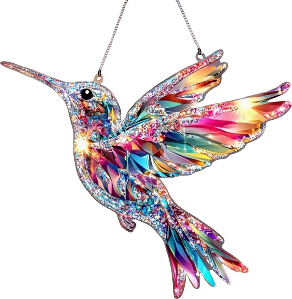 Bunter Sonnenfänger aus Acryl zum Aufhängen, Kolibri-Anhänger mit Umhängeband, einfach zu installieren, Vogel-Fensterbasteln, hängende Dekoration