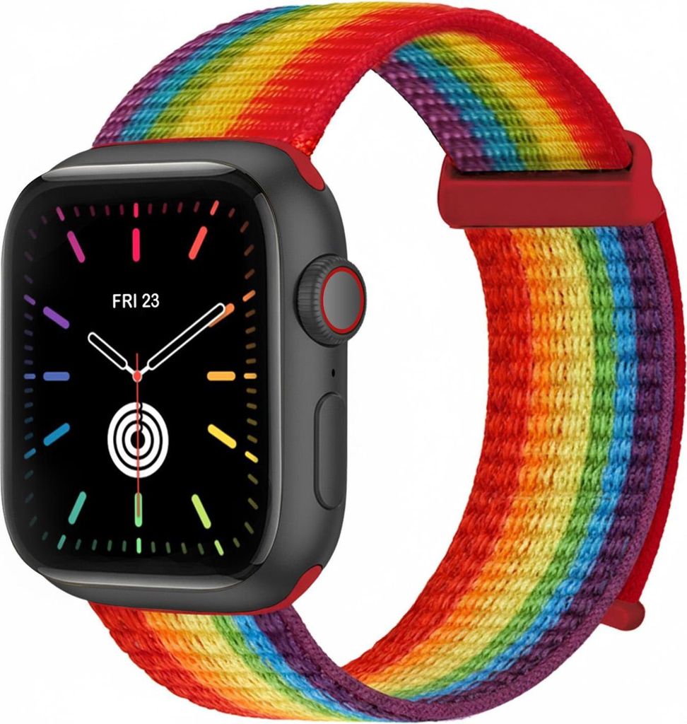 Smartwatch Armband für Apple Watch Series 7 45mm Nylon Textil Band Ersatzband Wechselband Klettverschluss flexibel atmungsaktiv Regenbogenfarben