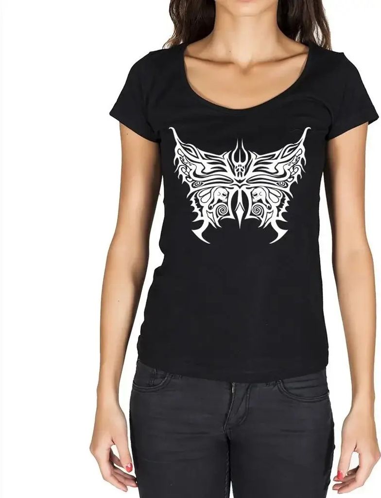 Damen Grafik T-Shirt Tribal Schmetterling Tattoo – Tribal Butterfly Tattoo – Öko-Verantwortlich Vintage Jahrgang Kurzarm Lustige Druck Geburtstag