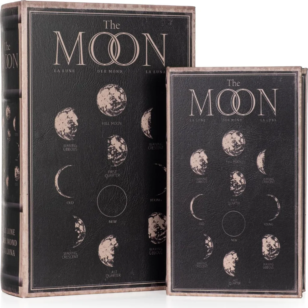 Set Scatole Finti Libri Luna Retrò - Portaoggetti Segreto 2 Pezzi