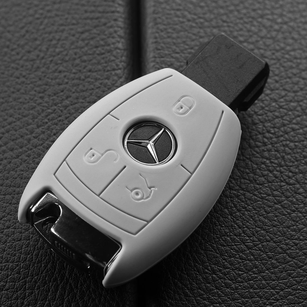Auto Schlüssel Hülle Silikon Schutz Cover Grau kompatibel mit Mercedes Benz E-Klasse W212 S212 C207 A207 CLS CLA 117 B-Klasse W242 W246 A-Klasse ...