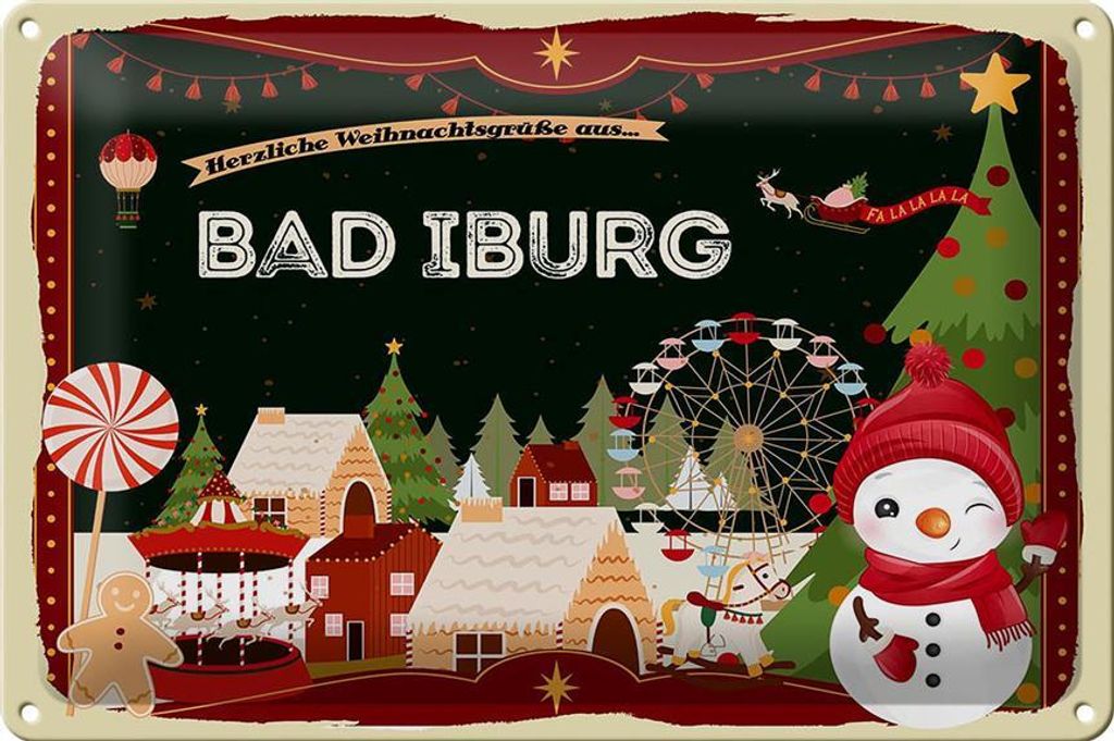 Blechschild Weihnachten Grüße BAD IBURG 30x20cm