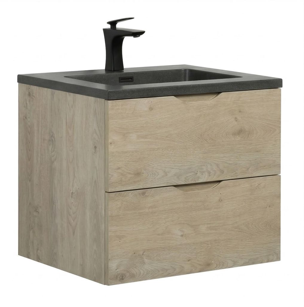 Badplaats Badmöbel Set mit Waschbecken und Unterschrank Cairo 60 x 48 cm Kastanien Eiche - Waschbeckenunterschrank mit Soft-Close und Waschbecken,...