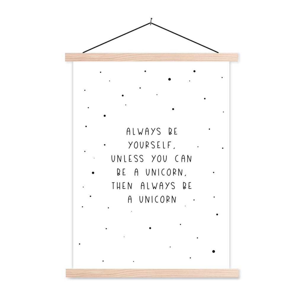 MuchoWow Textilposter Sprichwörter - Sei immer du selbst - Einhorn - Zitate - Mädchen 60x80 cm mit holzfarbenen Rahmen - Wandbild