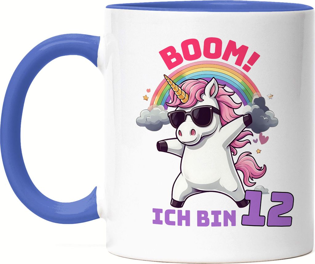 Boom Ich Bin 12 Tasse Blau Kindergeburtstag Einhorn Geschenk Party Dabbing Regenbogen Spaß