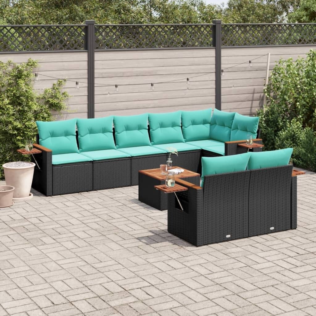 Maison Exclusive - 9-tlg. Garten-Sofagarnitur mit Kissen Schwarz Poly Rattan