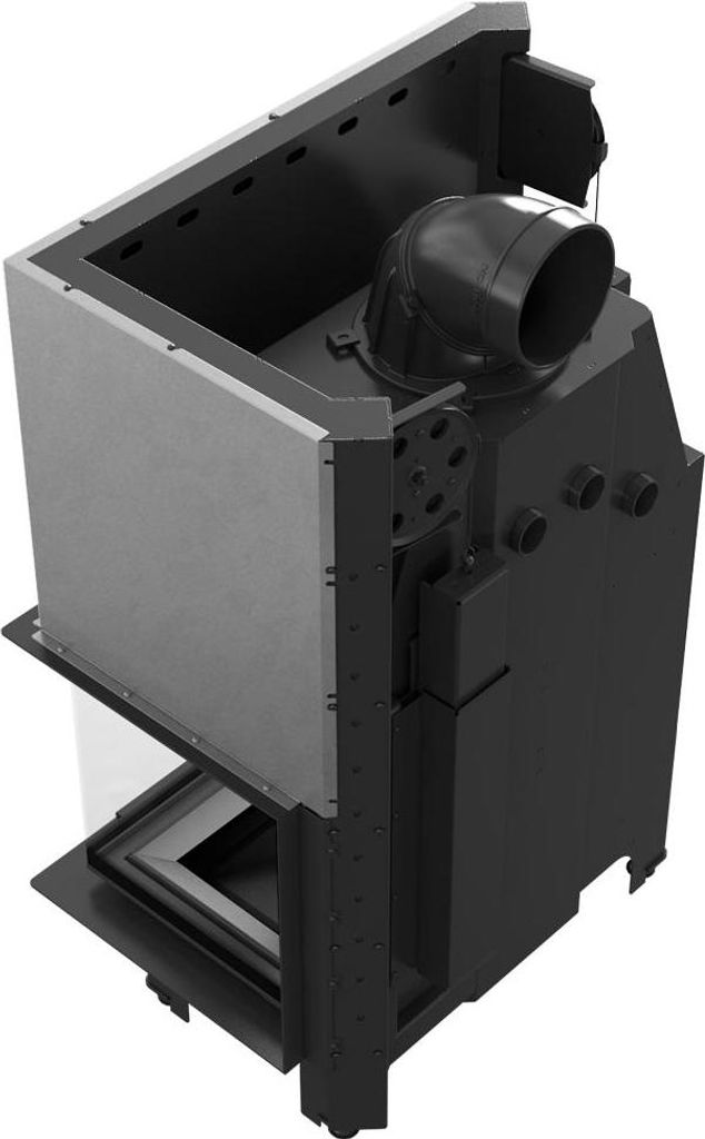 Kamineinsatz KRATKI MBO rechts 15 kW Ø 200 mit Schiebetür gebogenes Glas schwarz Verkleidung