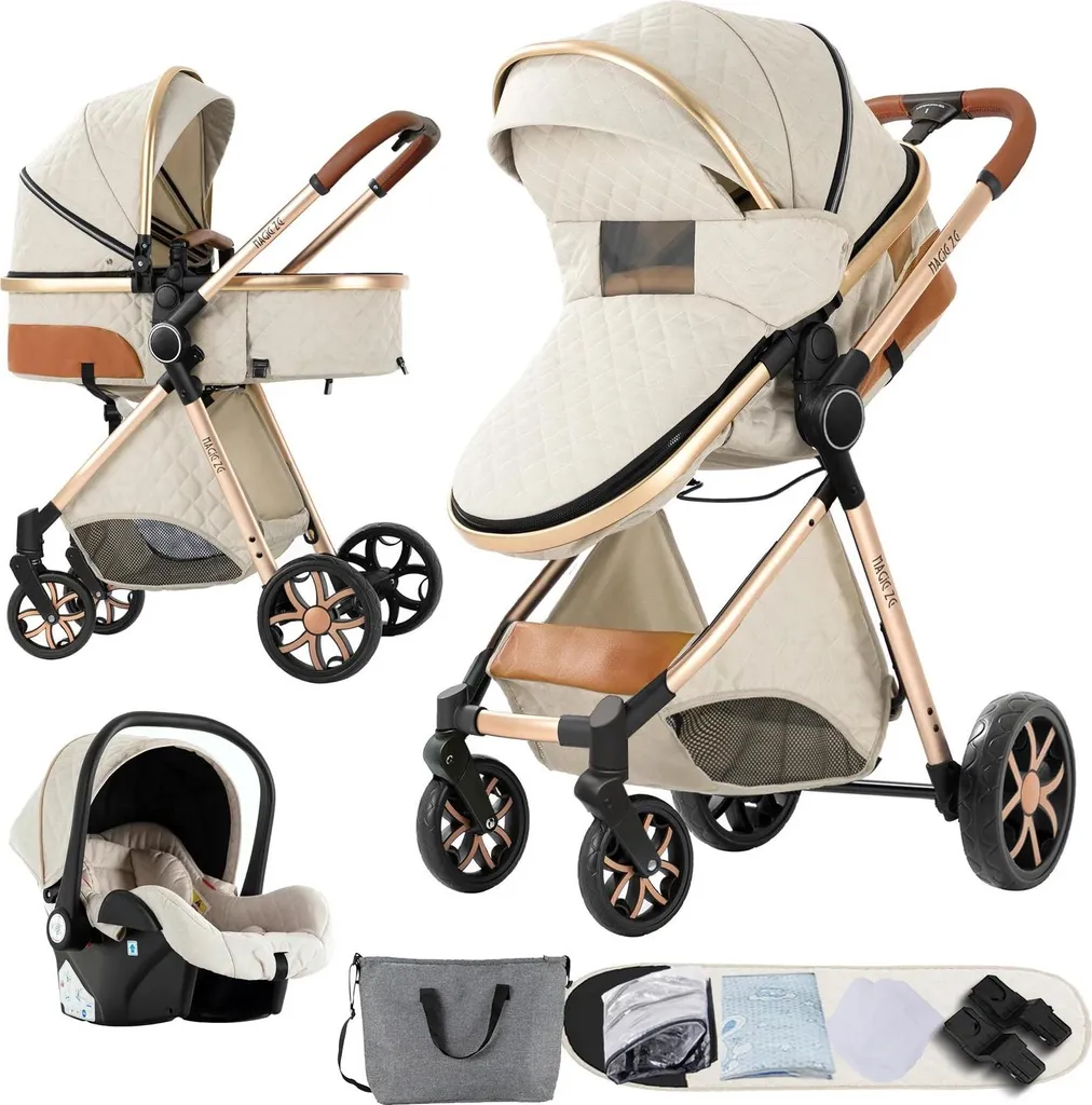 Poussette trio évolutive légère coloris ivoire avec pliage compact