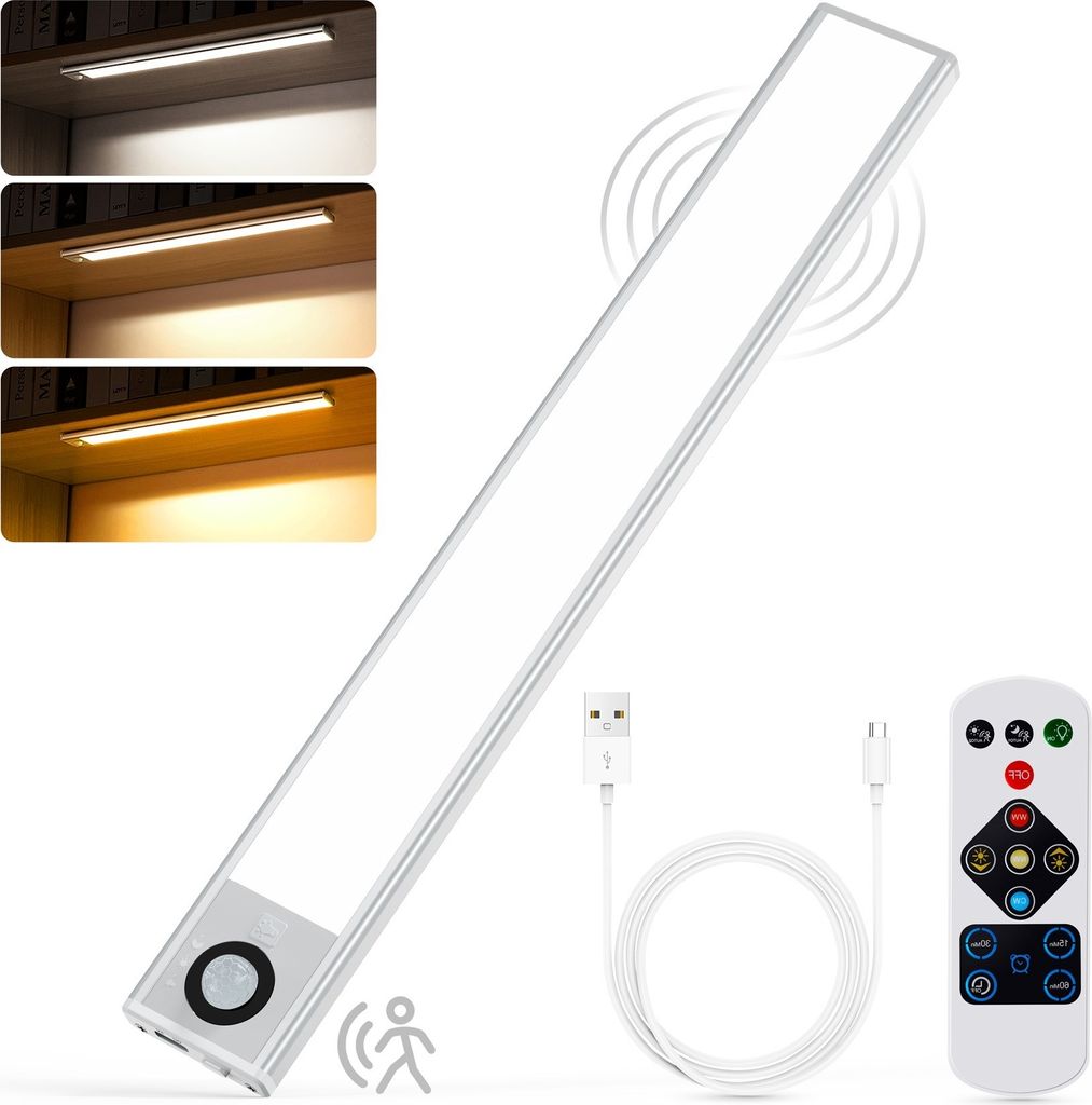 Forever 40CM Led Unterbauleuchte Lichtleiste Mit Bewegungsmelder Fernsteuerung Kabellos Wiederaufladbare 3 Lichtfarbe Dimmbare Sensor Schrankleuchten