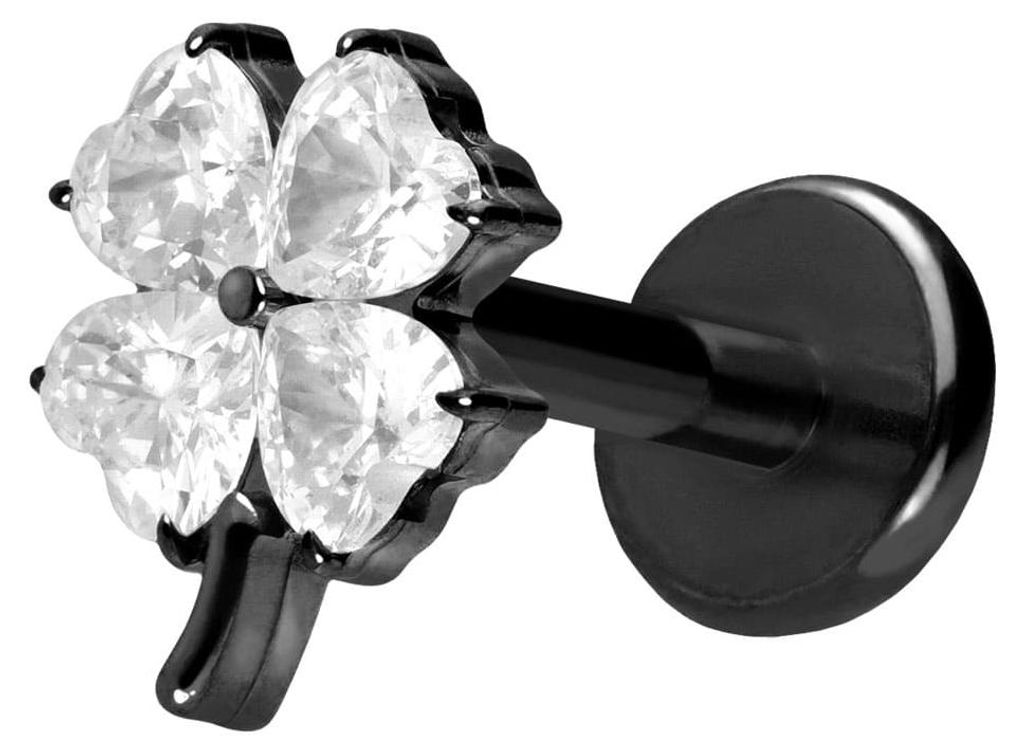 Piercing-Zubehör Titan Labret mit Push Fit KRISTALLKLEEBLATT Schwarz Stablänge: 9mm | Stabstärke: 1mm