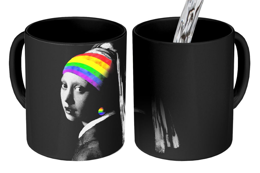 KitchenYeah Zauber Tasse Zaubertasse Magic Girl with a Pearl Earring - Stolz - Regenbogen 350 ml Farbwechsel Becher Geschenk Geschenkidee - Magic...