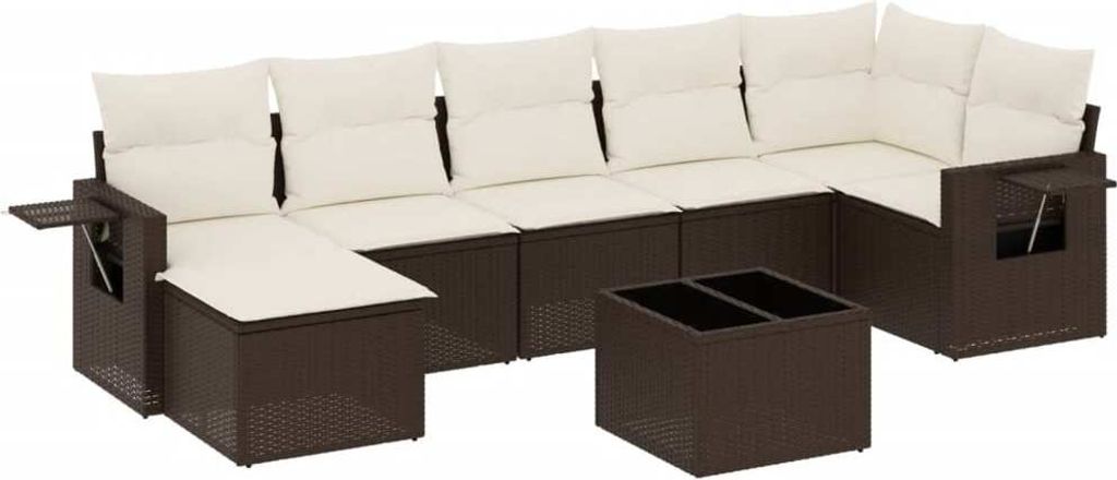 vidaXL 8-tlg. Garten-Sofagarnitur mit Kissen Braun Poly Rattan