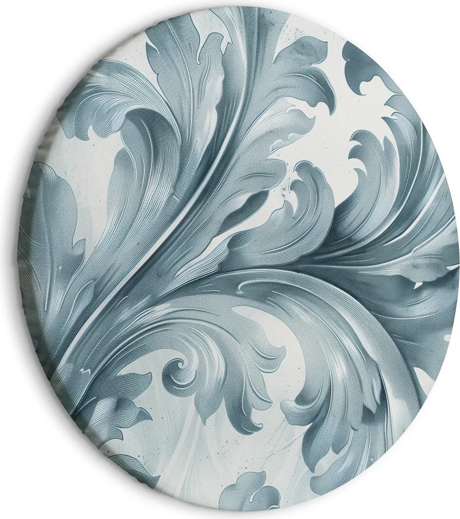 Quadro rotondo su tela - Ornamenti barocchi in pietra con sfumature chiare di grigio-blu 40x40 cm Modello f-H-10019-bc-a