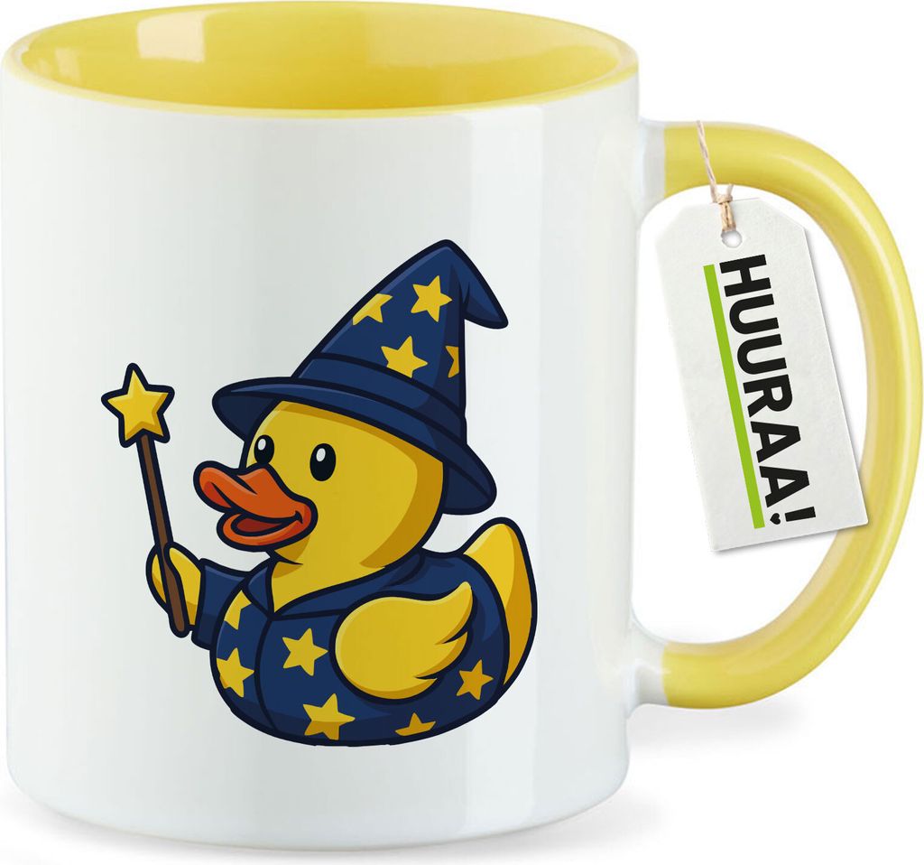Huuraa Kaffeetasse Quietscheente Zauberer Gummiente Magier 330ml Gelb Keramik Kaffeebecher Geschenkidee