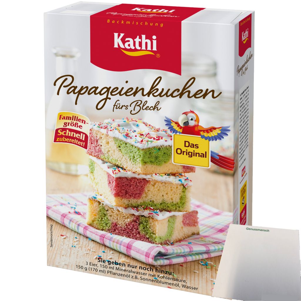 Kathi Backmischung Papageienkuchen fürs Blech (840g Packung) + usy Block
