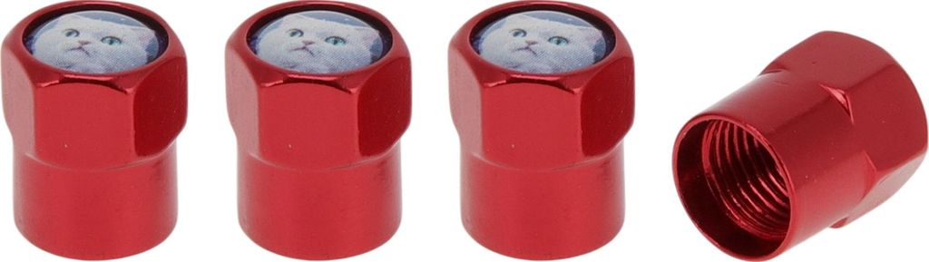 4 Stück Reifenventilkappen Stilvolle 8x13mm Reifenventil Staubabdeckungen Niedliches Katzenmuster Rot Aluminiumlegierung Epoxidharz