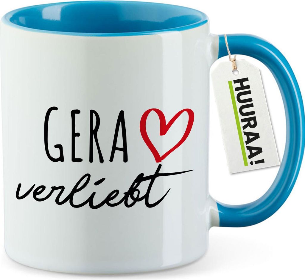 Huuraa Kaffeetasse Gera verliebt 330ml Blau Keramik Kaffeebecher Geschenkidee