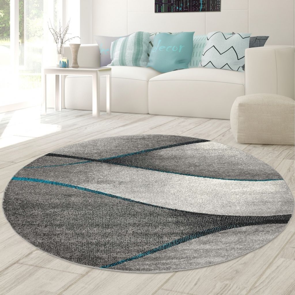 Tapis de salon moderne design vagues en bleu gris Image du produit 