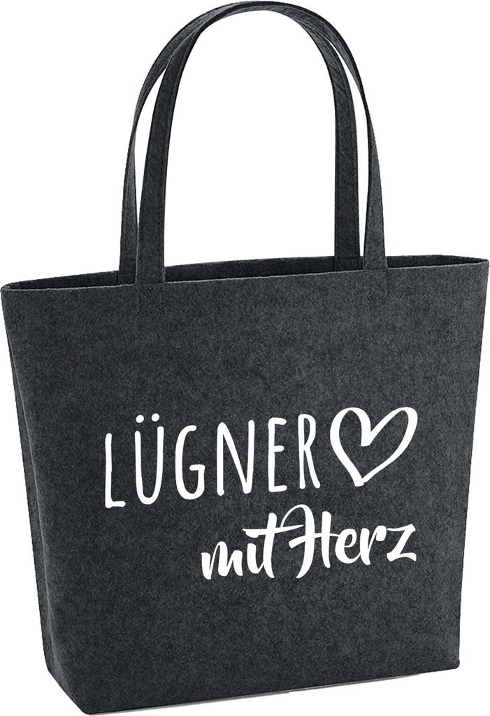 Huuraa Filzshopper Lügner mit Herz 22 Liter Charcoal Melange Filztasche Geschenkidee